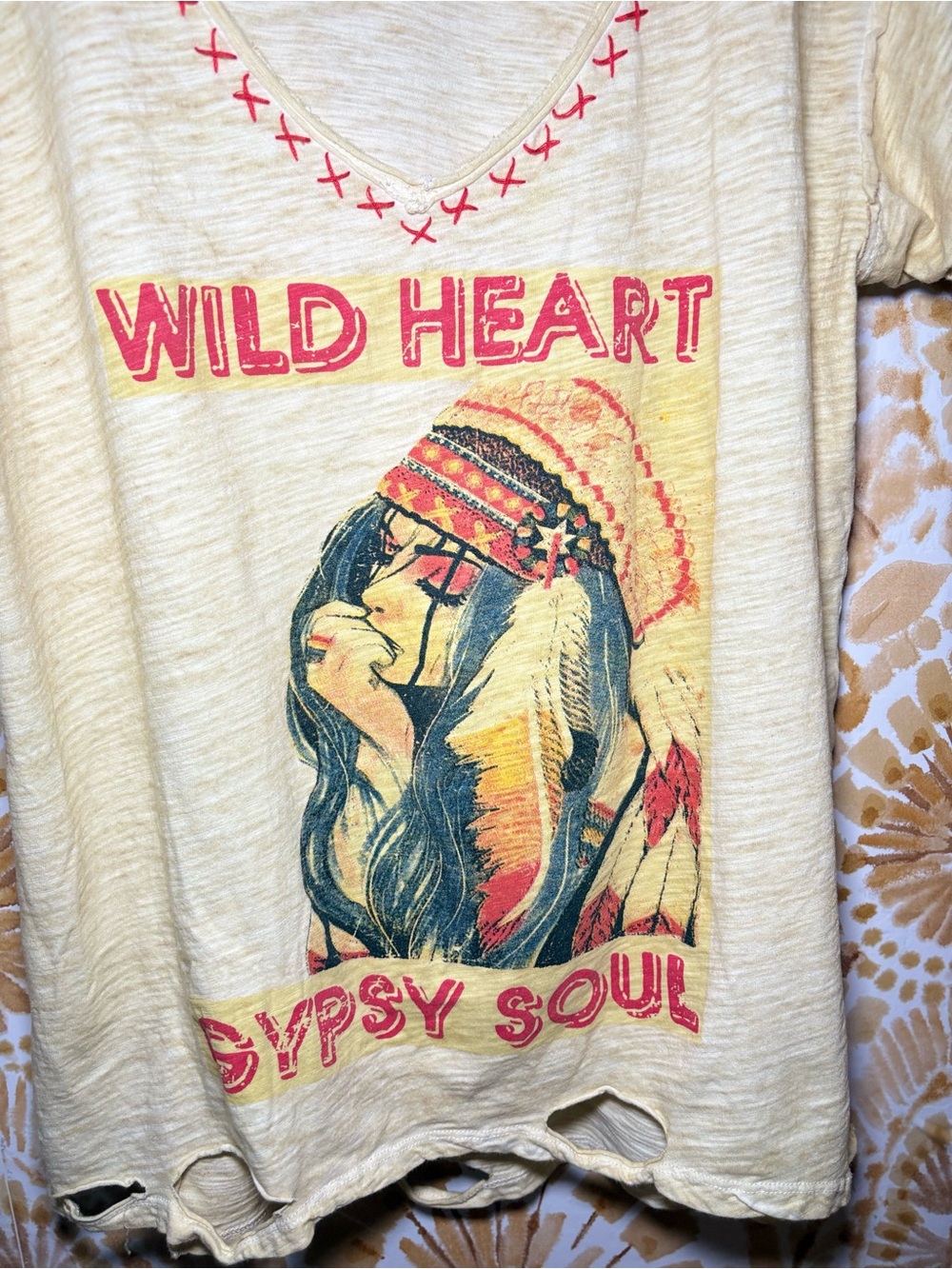 Jaded Gypsy Wild Heart Gypsy Soul Distressed Graphic Tee Boho Western Southweste - Picture 6 of 15